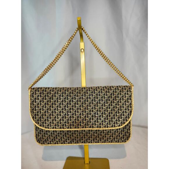 Christian Dior Vintage Trotter Chain Shoulder Bag Gold and Black NYE - Picture 2 of 15